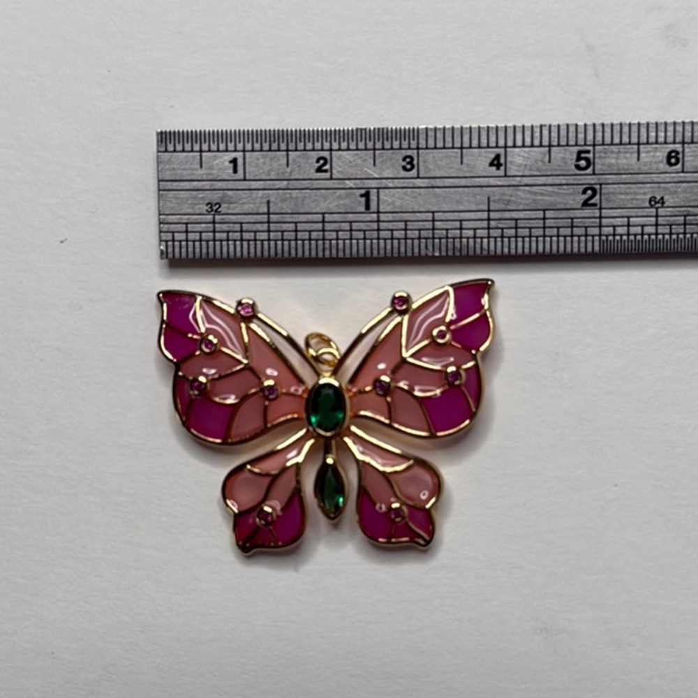 NWOT Rhinestone Crystal Enamel Pink Green Brooch Wedding Butterfly Mariposa Gift - Picture 4 of 4